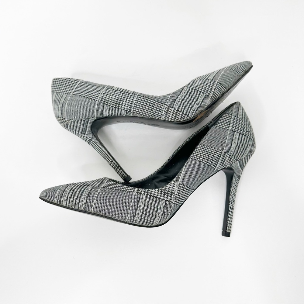 CHARLES BY CHARLES‎ DAVID | Pact Black White Plaid Herringbone Heels Pumps Sz 8 - Picture 7 of 8